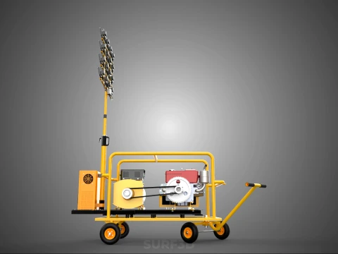 MOBILE TRAILER LIGHT LAMP TOWER DIESEL ELECTRIC GENSET ARRAY RIG 3D Model