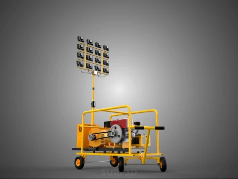 MOBILE TRAILER LIGHT LAMP TOWER DIESEL ELECTRIC GENSET ARRAY RIG 3D Model