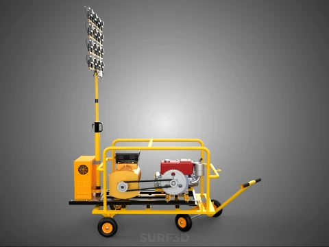 MOBILE TRAILER LIGHT LAMP TOWER DIESEL ELECTRIC GENSET ARRAY RIG 3D Model