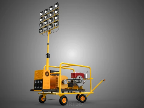 MOBILE TRAILER LIGHT LAMP TOWER DIESEL ELECTRIC GENSET ARRAY RIG 3D Model