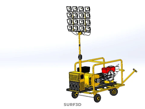 MOBILE TRAILER LIGHT LAMP TOWER DIESEL ELECTRIC GENSET ARRAY RIG 3D Model
