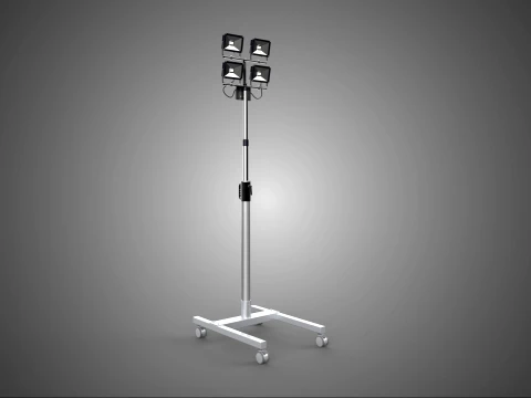MÓVEL QUATRO SUPORTE DE 4 PONTOS LED LÂMPADA PÓLO TELESCÓPICO DE LUZ DE INUNDAÇÃO Modelo 3D