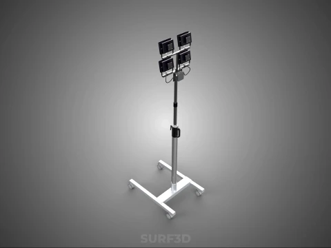 MOBILE FOUR 4 SPOT STAND LED LAMP FLOOD LIGHT TELESCOPIC POLE 3D Model
