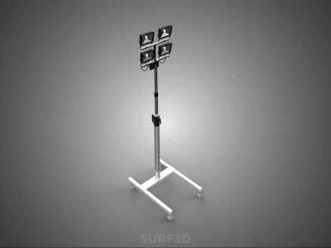 MOBILE FOUR 4 SPOT STAND LED LAMP FLOOD LIGHT TELESCOPIC POLE 3D Model