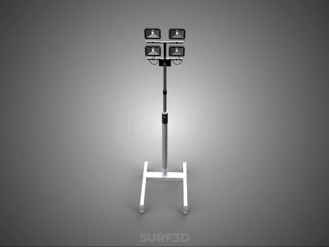 MOBILE FOUR 4 SPOT STAND LED LAMP FLOOD LIGHT TELESCOPIC POLE 3D Model