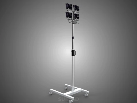 MOBILE FOUR 4 SPOT STAND LED LAMP FLOOD LIGHT TELESCOPIC POLE 3D Model