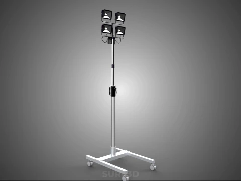 MOBILE FOUR 4 SPOT STAND LED LAMP FLOOD LIGHT TELESCOPIC POLE 3D Model