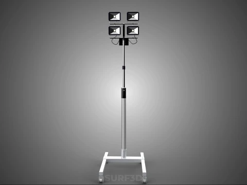 MOBILE FOUR 4 SPOT STAND LED LAMP FLOOD LIGHT TELESCOPIC POLE 3D Model