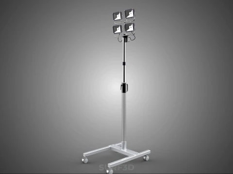 MOBILE FOUR 4 SPOT STAND LED LAMP FLOOD LIGHT TELESCOPIC POLE 3D Model