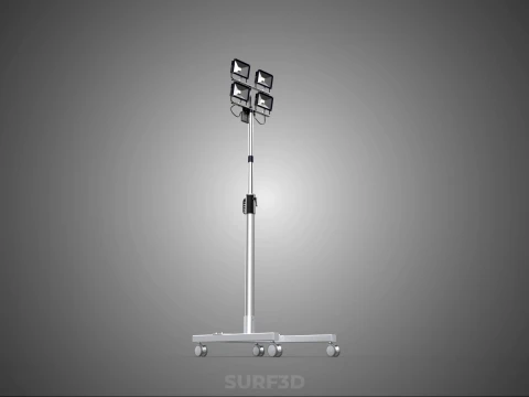 MOBILE FOUR 4 SPOT STAND LED LAMP FLOOD LIGHT TELESCOPIC POLE 3D Model