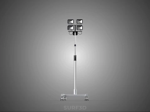 MOBILE FOUR 4 SPOT STAND LED LAMP FLOOD LIGHT TELESCOPIC POLE 3D Model