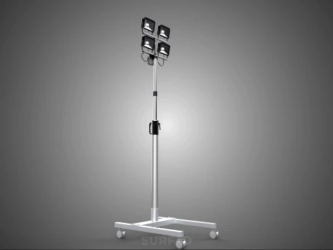 MOBILE FOUR 4 SPOT STAND LED LAMP FLOOD LIGHT TELESCOPIC POLE 3D Model