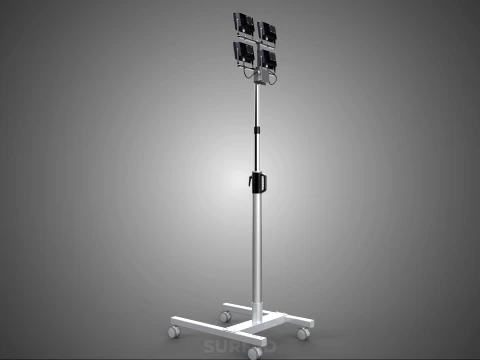 MOBILE FOUR 4 SPOT STAND LED LAMP FLOOD LIGHT TELESCOPIC POLE 3D Model