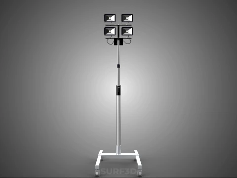 MOBILE FOUR 4 SPOT STAND LED LAMP FLOOD LIGHT TELESCOPIC POLE 3D Model