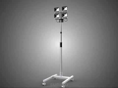 MOBILE FOUR 4 SPOT STAND LED LAMP FLOOD LIGHT TELESCOPIC POLE 3D Model