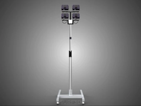 MOBILE FOUR 4 SPOT STAND LED LAMP FLOOD LIGHT TELESCOPIC POLE 3D Model