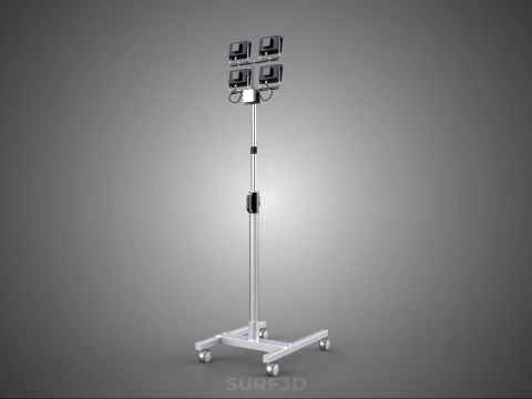 MOBILE FOUR 4 SPOT STAND LED LAMP FLOOD LIGHT TELESCOPIC POLE 3D Model