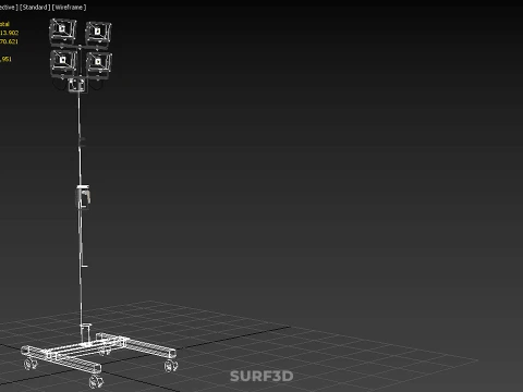 MOBILE FOUR 4 SPOT STAND LED LAMP FLOOD LIGHT TELESCOPIC POLE 3D Model