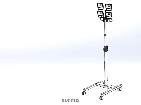 MOBILE FOUR 4 SPOT STAND LED LAMP FLOOD LIGHT TELESCOPIC POLE 3D Model
