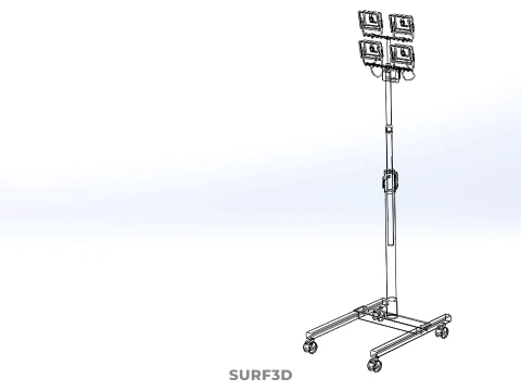 MOBILE FOUR 4 SPOT STAND LED LAMP FLOOD LIGHT TELESCOPIC POLE 3D Model