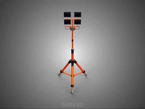 TRIPOD TELESCOPIC FOUR 4 HEAD LED LAMP FLOOD LIGHT POLE STAND 3D Model