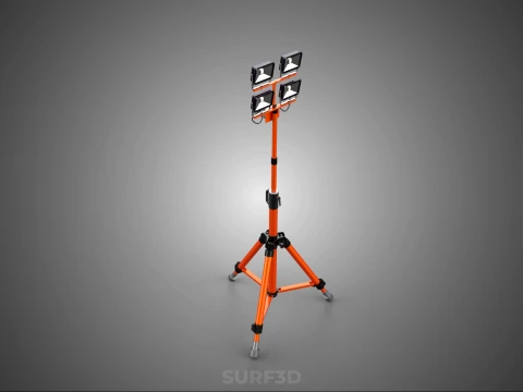 TRIPOD TELESCOPIC FOUR 4 HEAD LED LAMP FLOOD LIGHT POLE STAND 3D Model