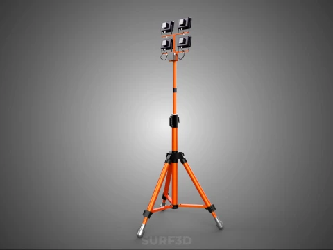 TRIPOD TELESCOPIC FOUR 4 HEAD LED LAMP FLOOD LIGHT POLE STAND 3D Model