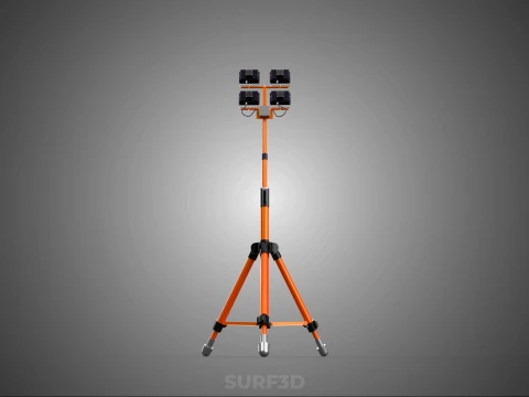 TRIPOD TELESCOPIC FOUR 4 HEAD LED LAMP FLOOD LIGHT POLE STAND 3D Model