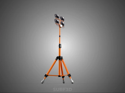TRIPOD TELESCOPIC FOUR 4 HEAD LED LAMP FLOOD LIGHT POLE STAND 3D Model