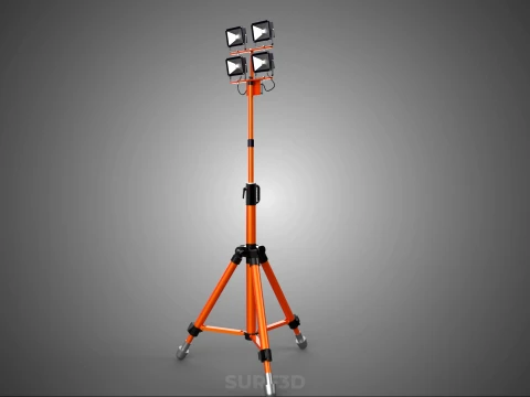 TRIPOD TELESCOPIC FOUR 4 HEAD LED LAMP FLOOD LIGHT POLE STAND 3D Model