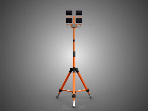 TRIPOD TELESCOPIC FOUR 4 HEAD LED LAMP FLOOD LIGHT POLE STAND 3D Model