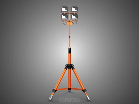 TRIPOD TELESCOPIC FOUR 4 HEAD LED LAMP FLOOD LIGHT POLE STAND 3D Model