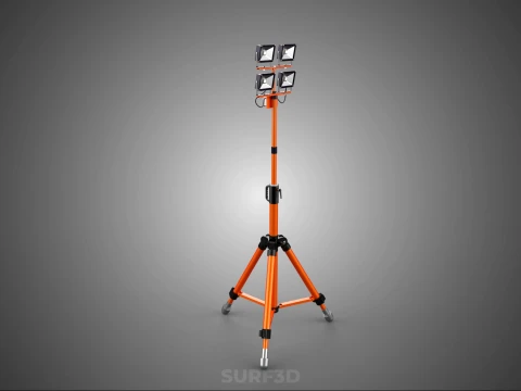 TRIPOD TELESCOPIC FOUR 4 HEAD LED LAMP FLOOD LIGHT POLE STAND 3D Model