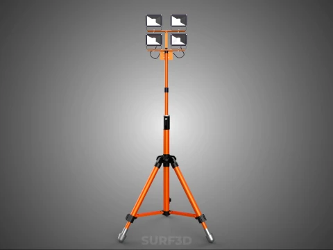 TRIPOD TELESCOPIC FOUR 4 HEAD LED LAMP FLOOD LIGHT POLE STAND 3D Model