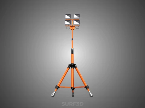 TRIPOD TELESCOPIC FOUR 4 HEAD LED LAMP FLOOD LIGHT POLE STAND 3D Model