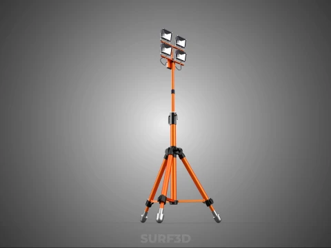 TRIPOD TELESCOPIC FOUR 4 HEAD LED LAMP FLOOD LIGHT POLE STAND 3D Model