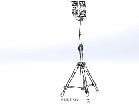 TRIPOD TELESCOPIC FOUR 4 HEAD LED LAMP FLOOD LIGHT POLE STAND 3D Model