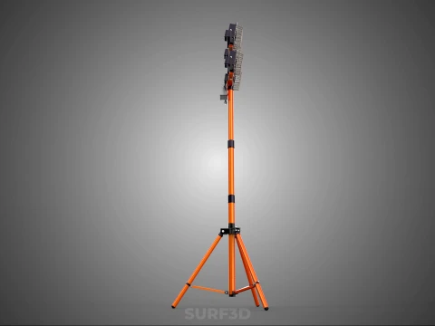 TRIPOD TELESCOPIC FOUR 4 LED LAMP SPOT FLOOD LIGHT POLE STANDING 3D Model
