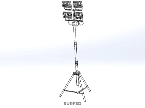 TRIPOD TELESCOPIC FOUR 4 LED LAMP SPOT FLOOD LIGHT POLE STANDING 3D Model