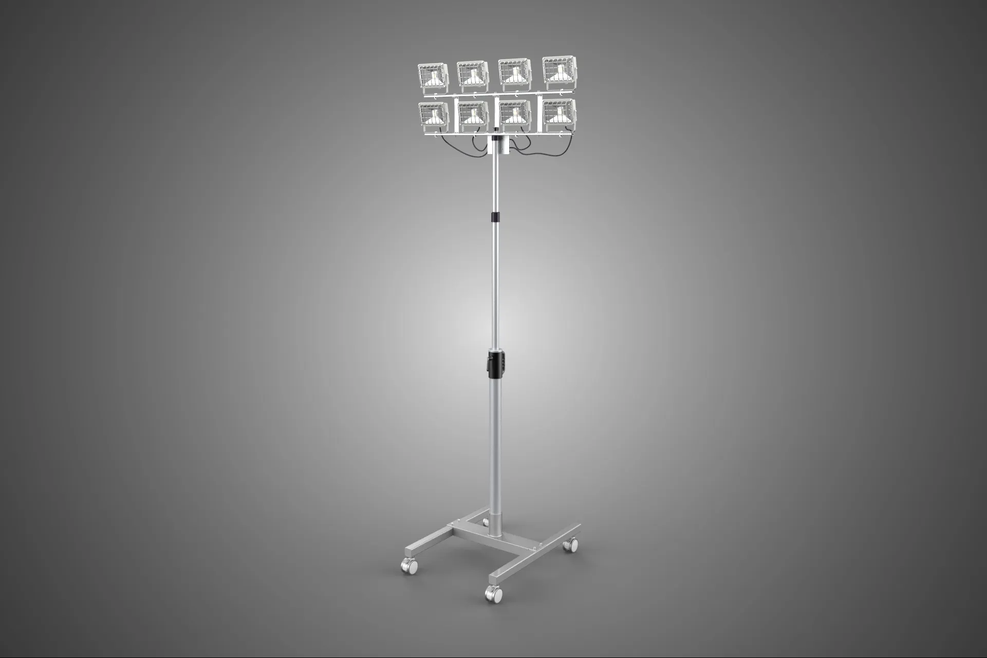 PORTABLE ROLLING STAND POLE TOWER LIGHT EIGHT 8 LAMP LED SQUARE 3D Model .c4d .max .obj .3ds .fbx .stl .blend 