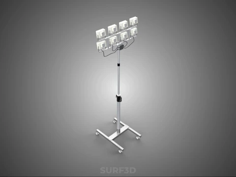 PORTABLE ROLLING STAND POLE TOWER LIGHT EIGHT 8 LAMP LED SQUARE 3D Model