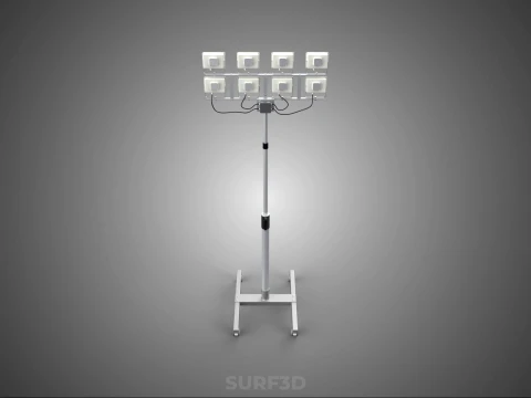 PORTABLE ROLLING STAND POLE TOWER LIGHT EIGHT 8 LAMP LED SQUARE 3D Model