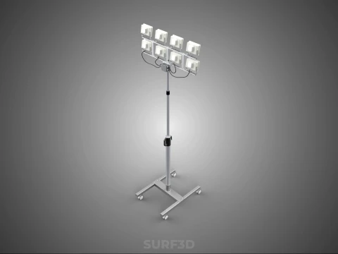 PORTABLE ROLLING STAND POLE TOWER LIGHT EIGHT 8 LAMP LED SQUARE 3D Model