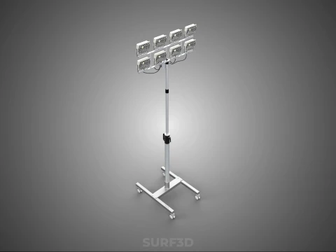 PORTABLE ROLLING STAND POLE TOWER LIGHT EIGHT 8 LAMP LED SQUARE 3D Model