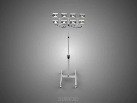 PORTABLE ROLLING STAND POLE TOWER LIGHT EIGHT 8 LAMP LED SQUARE 3D Model