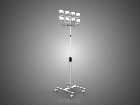 PORTABLE ROLLING STAND POLE TOWER LIGHT EIGHT 8 LAMP LED SQUARE 3D Model