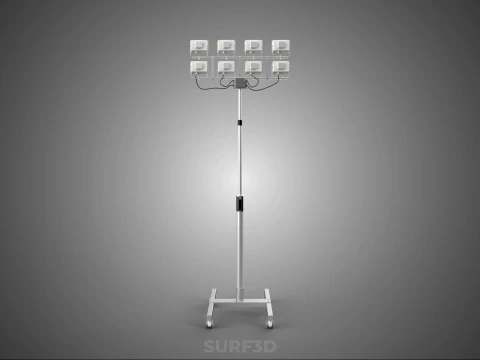 PORTABLE ROLLING STAND POLE TOWER LIGHT EIGHT 8 LAMP LED SQUARE 3D Model
