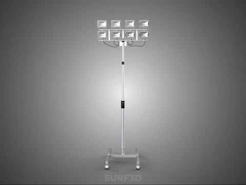 PORTABLE ROLLING STAND POLE TOWER LIGHT EIGHT 8 LAMP LED SQUARE 3D Model