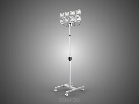 PORTABLE ROLLING STAND POLE TOWER LIGHT EIGHT 8 LAMP LED SQUARE 3D Model