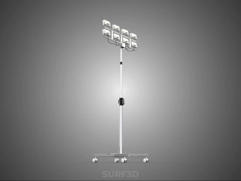 PORTABLE ROLLING STAND POLE TOWER LIGHT EIGHT 8 LAMP LED SQUARE 3D Model